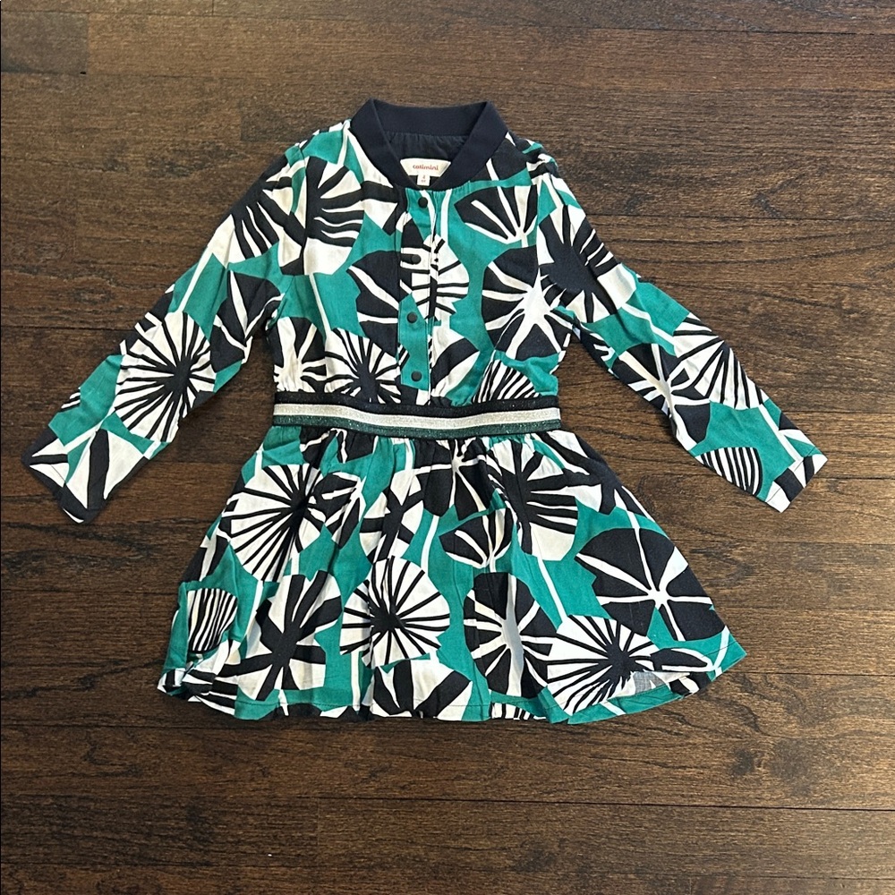 Catimini Girls Black, Green & White Button-Front Floral Jacket Size 4